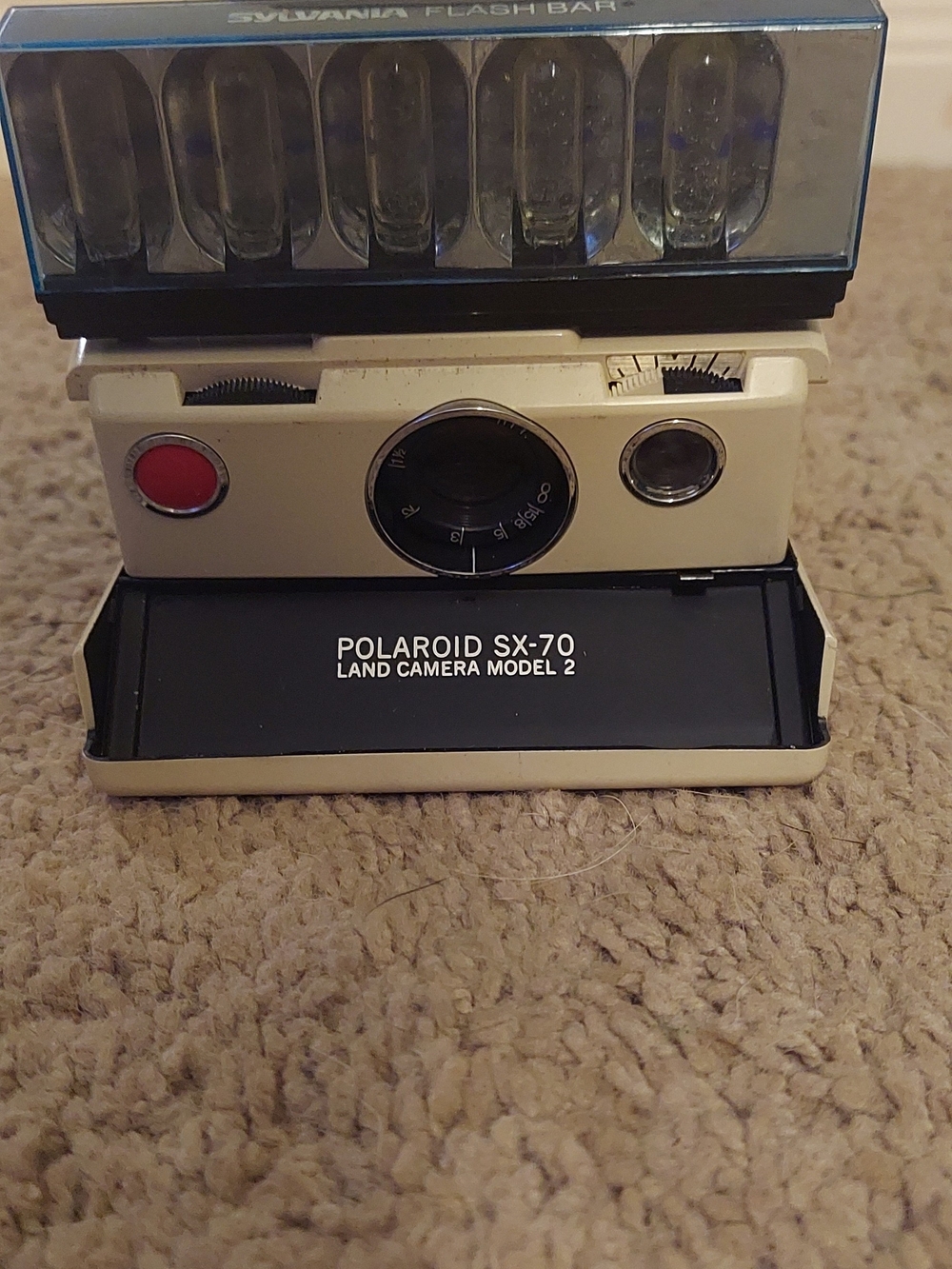 Polaroid SX-70 Land Camera Model 2 Cream, Black and Red Accent And Flash Bar
